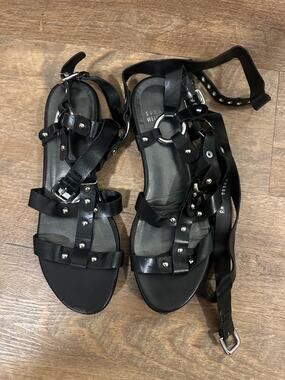 Stuart Weitzman Black Studded Strappy Sandals Size 7.5